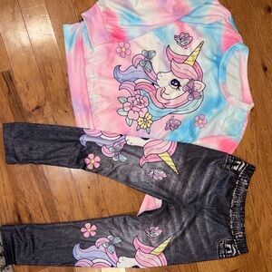 SHEIN Pink and Blue Unicorn Kids Matching Set